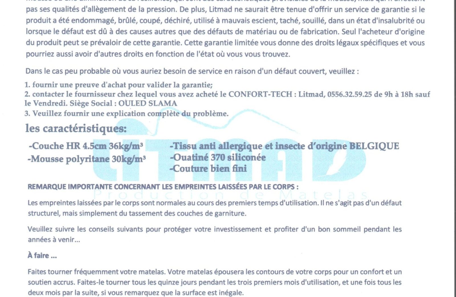 Garantie Matelas LITMAD Ressort-Tech+